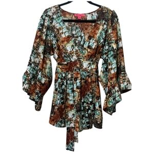 Vintage Betsey Johnson Baby doll Tie Back Ruffel Sleeve Top Blouse 90s